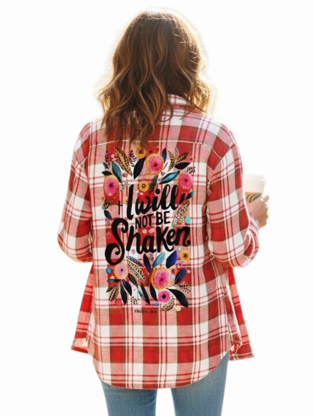 I Will Not Be Shaken Repurposed Christian Theme Plaid Shirt, XL